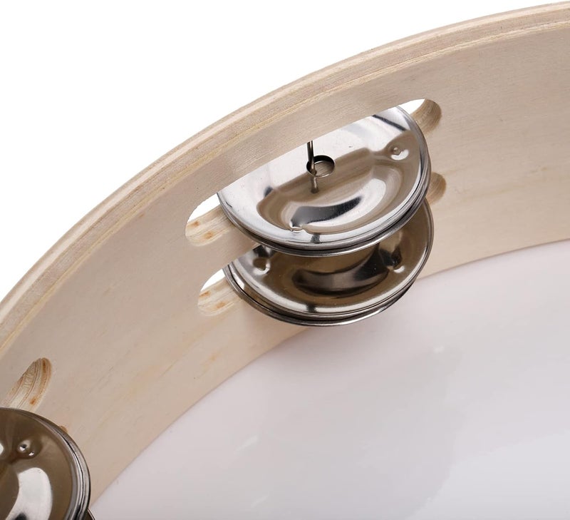Elsjoy Set of 2 Tambourine, 10" and 8" Dove and Bible Church Tambourine with Double Row Jingle, Wooden Handbell Hand Clap Drum Percussion Instrument - Image 5